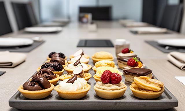 Bandeja de repostería variada para una cena de empresa con dulces individuales en Murcia